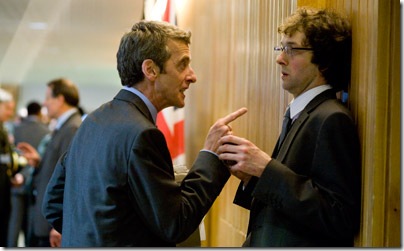 Peter Capaldi confronts Chris Addison in In the Loop.