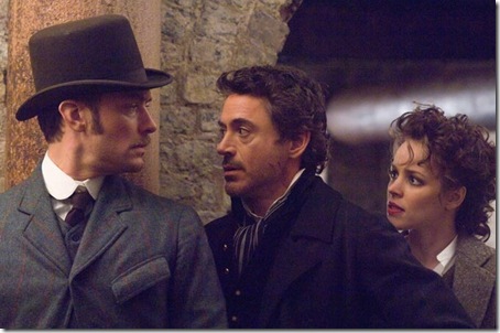 Jude Law, Robert Downey Jr. and Rachel McAdams in Sherlock Holmes. 