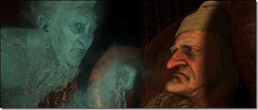 The ghost of Jacob Marley visits Ebenezer Scrooge in Robert Zemeckis’ version of A Christmas Carol.