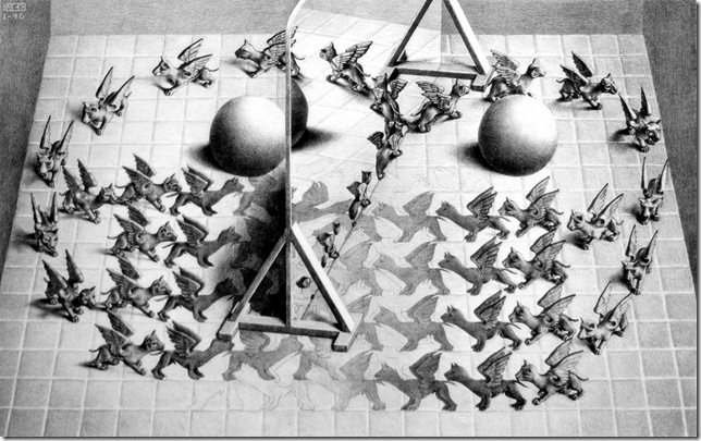 Magic Mirror (1946), lithograph by M.C. Escher. 