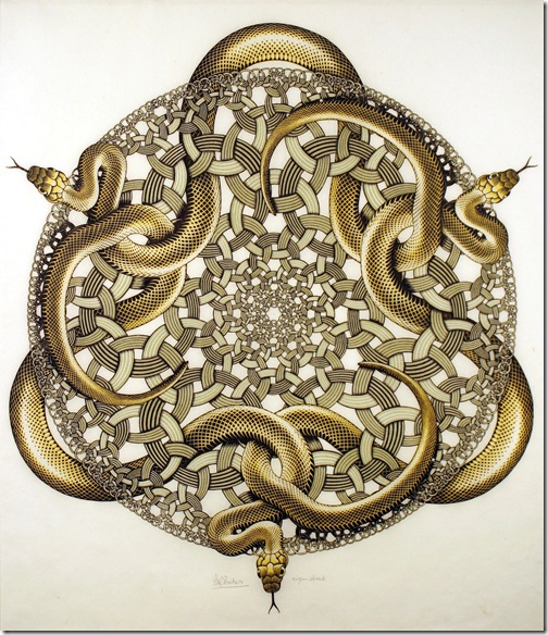 Snakes (1969), woodcut by M.C. Escher. 
