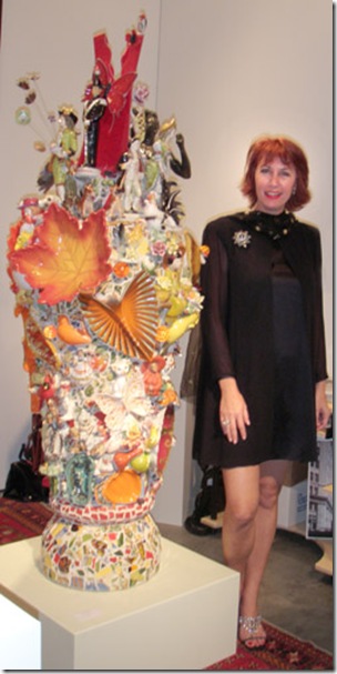 Yvonne Parker and her sculpture, Flight of Fantasy. (Photo by Ed Sheahan)