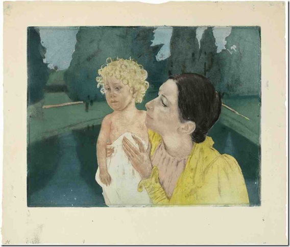 By the Pond (1896), drypoint and aquatint, by Mary Cassatt.