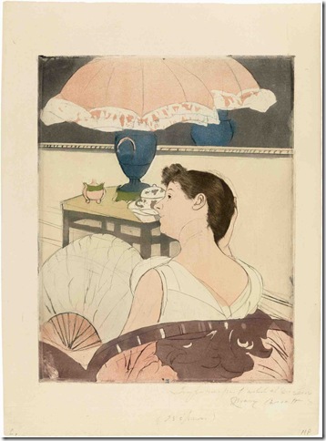 The Lamp (1890-91), drypoint, softground and aquatint, by Mary Cassatt. 