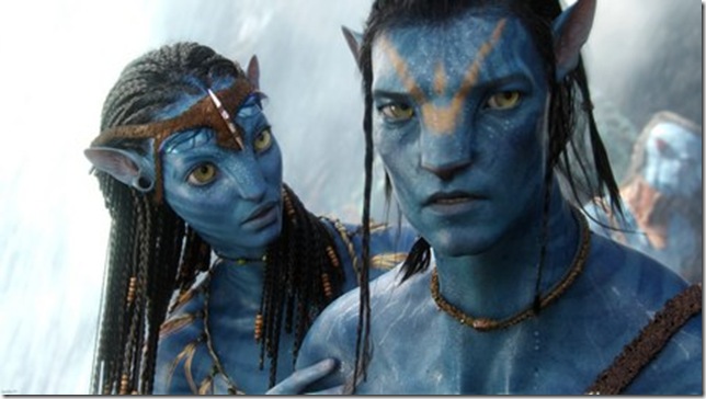 Zoe Saldana and Sam Worthington in Avatar.