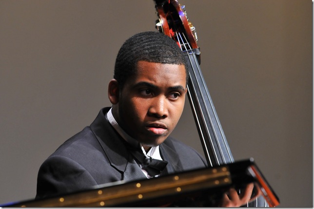 Russell Hall, bassist for the Dillard Performing Arts High School Jazz Band. (Photo by Mark Hill) 