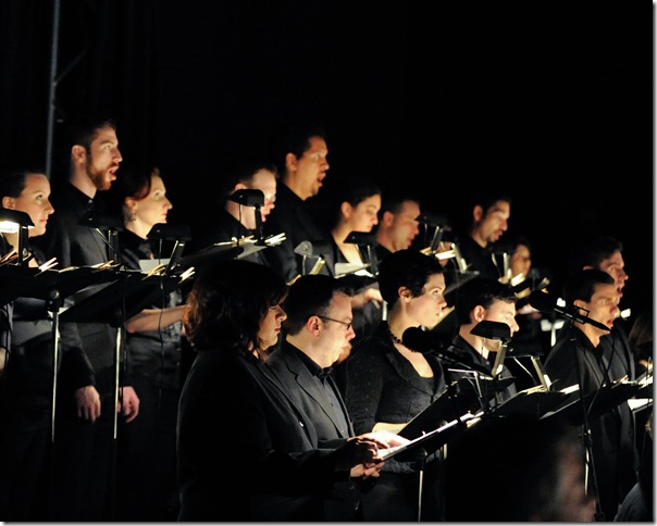 Seraphic Fire sings during the showing of Alexander Nevsky. (Photo by Sherry Ferrante)