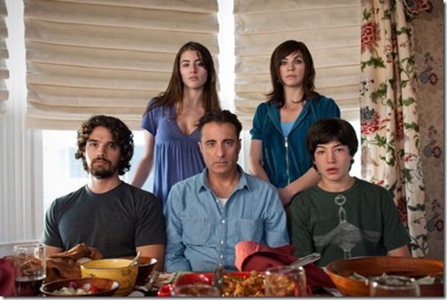 From left: Steven Strait, Dominik García-Lorido, Andy Garcia, Julianna Margulies and Ezra Miller in City Island.