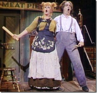 Angela Lansbury and Len Cariou in Sweeney Todd.