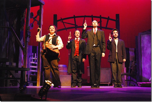 Kaitlyn O'Neill, Matthew Korinko, Philip de la Cal and Zachary Schwartz in Assassins. (Photo by Gemma Bramham)