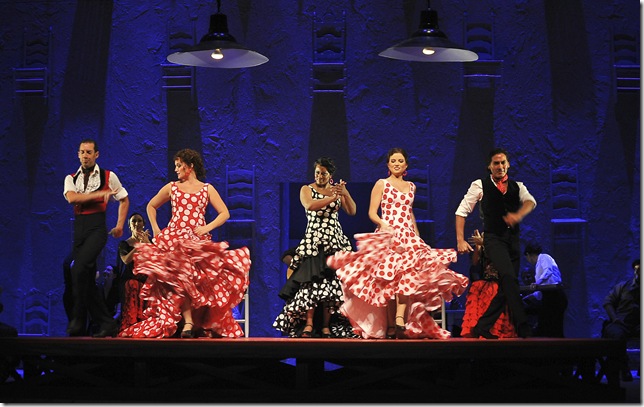 José Junco, Julia Ebner, Kendall Gladen, Amanda Crider and Jorge Robledo in Act II of Carmen. (Photo by Gaston de Cardenas)