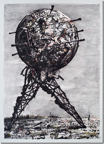 World Walking (2007), drawing for the Italian finance newspaper Il Sole 24 Ore, by William Kentridge. 