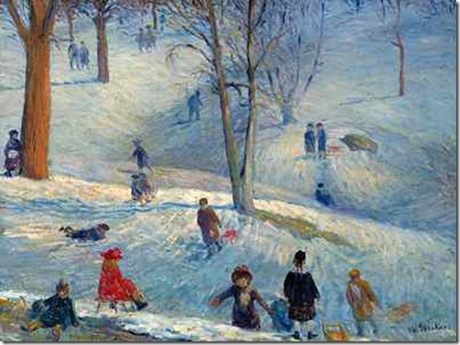 Sledding in Central Park (1912), by William Glackens.
