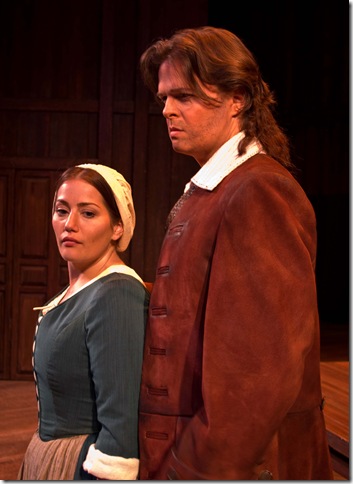 Heather Johnson as Elizabeth Proctor and Sean Anderson as John Proctor in The Crucible.