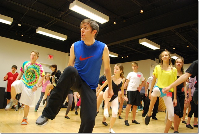 Dennis O’Bannion puts the Footloose cast through their dance paces. 