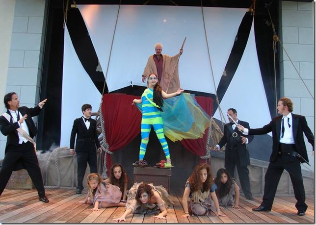 The cast of The Tempest, with Kevin Crawford, Krys Parker at center.