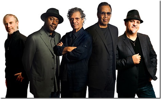 Return To Forever, from left: Jean-Luc Ponty, Lenny White, Chick Corea, Stanley Clarke and Frank Gambale. (Composite photo by C. Taylor Crothers, Kimberly Wright and Miles Standish Pettengill III)