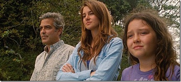 George Clooney, Shailene Woodley and Amara Miller in The Descendants.