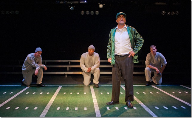 Ray Abruzzo as Vince Lombardi, with players Skye Whitcomb, Donte Fitzgerald and Scott Douglas Wilson.