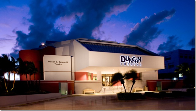 The Duncan Theatre at night.