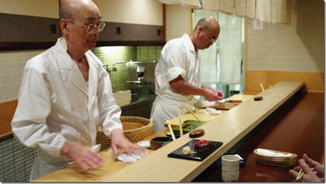 Jiro and his son in Jiro Dreams of Sushi.