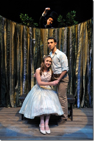Jennifer Molly Bell and Jacob Heimer, with Cliff Burgess (top), in The Fantasticks. (Photo by Alicia Donelan)