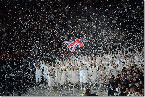 Great Britain team entering the Olympic Stadium during the opening ceremonies of the London Olympics. (Photo by Adam Stoltman)