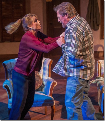Kim Cozort and Kenneth Kay in The Birds, which closed its run Sunday at the Mosaic Theatre in Plantation. (Photo by George Schiavone)