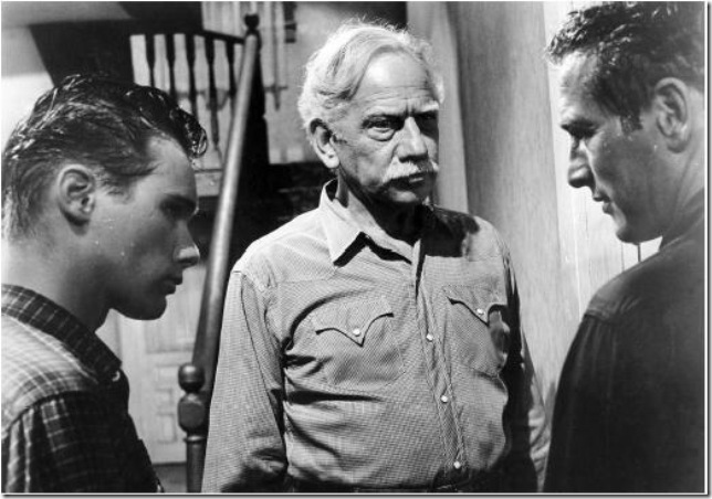 Brandon DeWilde, Melyvn Douglas and Paul Newman in Hud (1963).