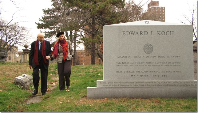 Ed Koch and his chief of staff, Diane Coffey, visit Koch’s gravesite, in a scene from Koch.
