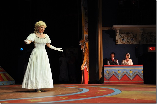 Jenny Lind (Sarah Dreben) performs for Chairy (Diane Tyminski) and P.T. Barnum (Andrew Spinelli) in Lake Worth Playhouse production of Barnum.