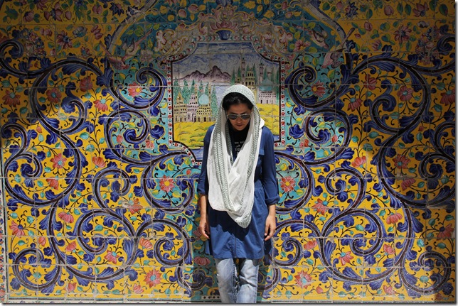 Raheleh Filsoofi, in front of the Golestan Palace in Tehran, Iran.