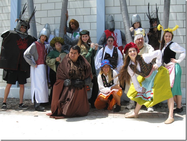 The cast of Entr’ Acte Theatrix’s Spamalot, now playing at the Crest Theatre in Delray Beach.