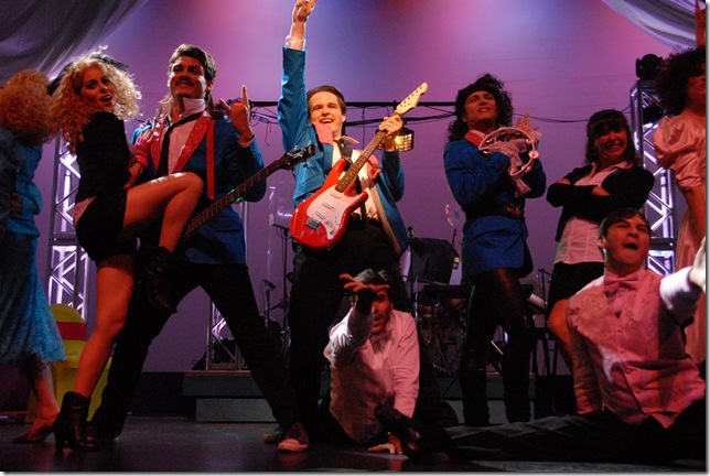 Clay Cartland and the cast of The Wedding Singer. (Photo by Gemma Bramham) 