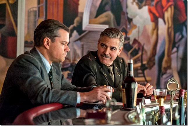 Matt Damon and George Clooney in Monuments Men.