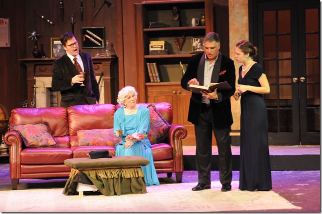 The cast of The Game’s Afoot at the Lake Worth Playhouse includes Terry Wolfe, Karen Whaley, David Zide and Ariana Lobo.
