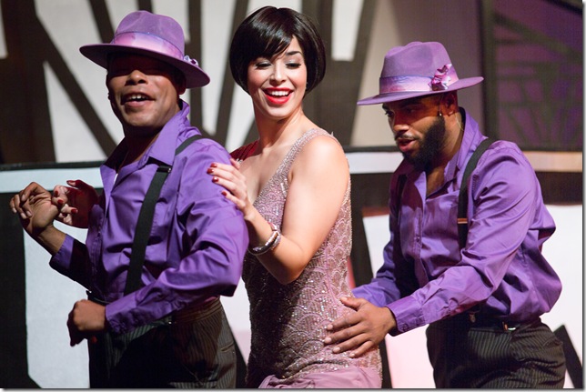 Shenise Nunez (center) is joined by Marcus Davis (left) and Walter Kemp II in ‘Sophisticated Ladies’ at the Broward Stage Door Theatre.