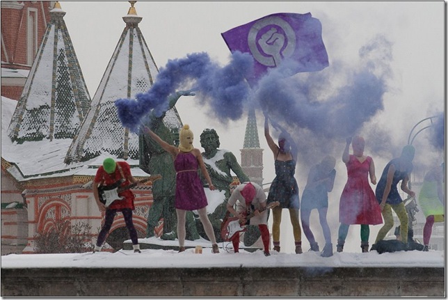 Pussy Riot at Red Square in 2012. (Photo by Denis Bochkarev / Wikipedia Creative Commons)
