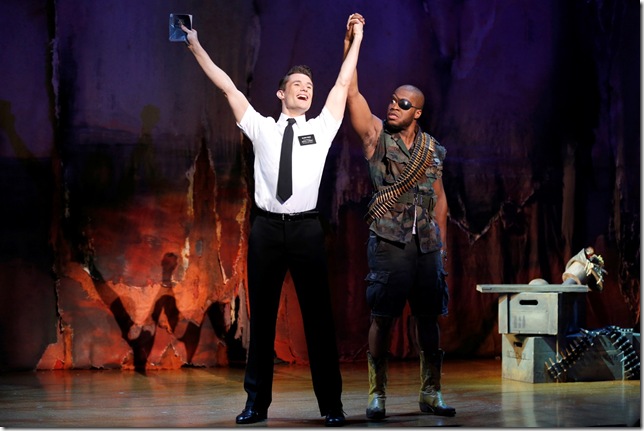 Mark Evans and Derrick Williams in The Book of Mormon. (Photo by Joan Marcus)