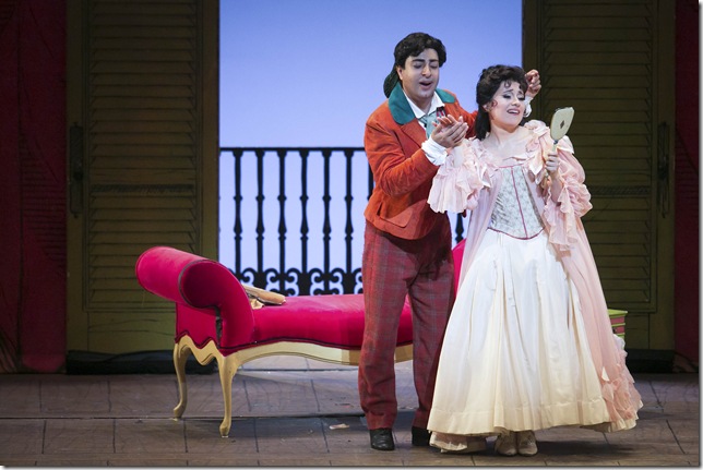 Rodion Pogossov as Figaro and Gaia Petrone as Rosina, in “The Barber of Seville.”
