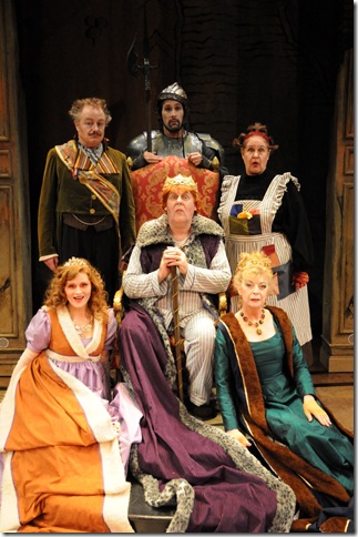 Colin McPhillamy (center), surrounded by, clockwise from top left: Rob Donohoe, Jim Ballard, Elizabeth Dimon, Angie Radosh and Claire Brownell, in a scene from Exit the King. (Photo by Alicia Donelan) 