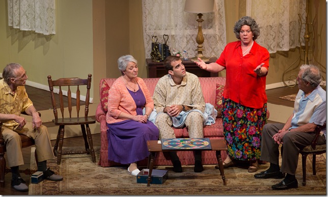 From left: Kevin Reilley, Miki Edelman, Stephen Kaiser, Vicki Klein and Jerry Weinberg in “Over the River and Through the Woods.” (Photo by George Wentzler)
