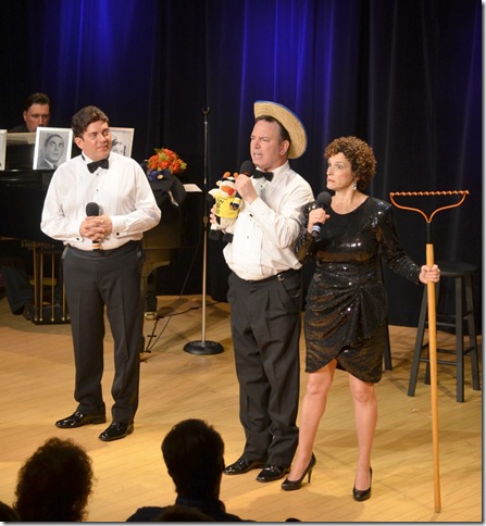 John Lariviere, Jon Zimmerman and Melissa Jacobson in “Brice, Cantor & Jolson!” (Photo by Tina Valant)