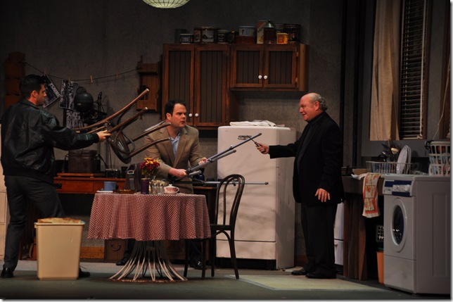 From left: Harry Richards, Darran Boyer and Mark Hetelson in “Wait Until Dark.” (Photo courtesy Delray Beach Playhouse)