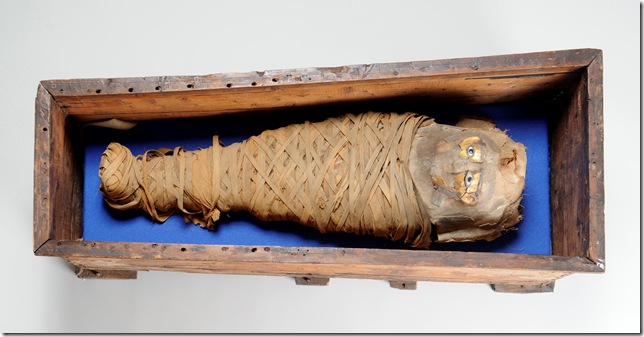 A mummy of a young girl, dating from the Late Ptolemaic to the Roman Period (100 BC-100 AD), from Gurob, Egypt.
