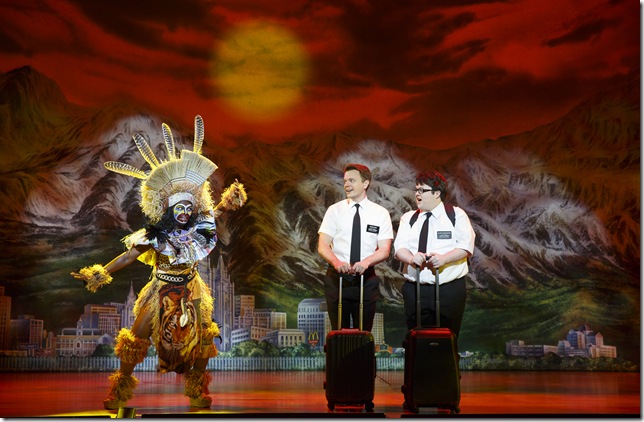 Monica Patton, David Larsen and Cody Jamison in “The Book of Mormon.” (Photo by Joan Marcus)