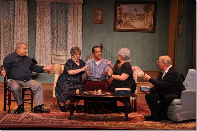 From left: Richard Rosen, Vicki Klein, Frank Stanzione, Clelia Patrizio and Stephen Ward in “Over the River and Through the Woods” at the Delray Beach Playhouse.