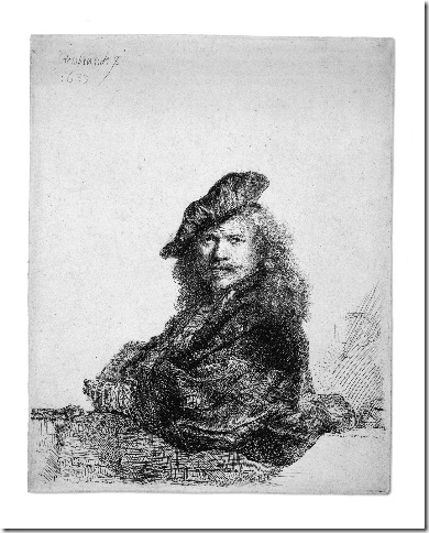 Self-Portrait Leaning on a Stone Sill (1639), by Rembrandt van Rijn.