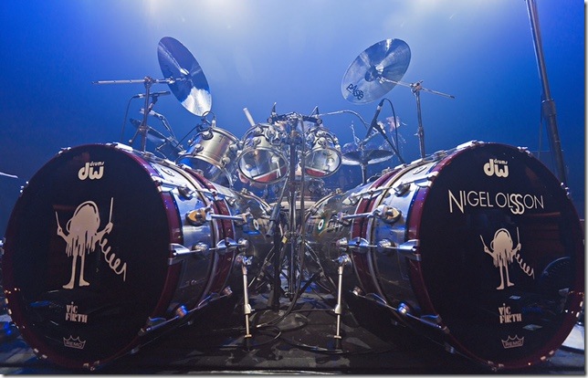 Nigel Olsson’s drum set. (Photo by Tony Smith)