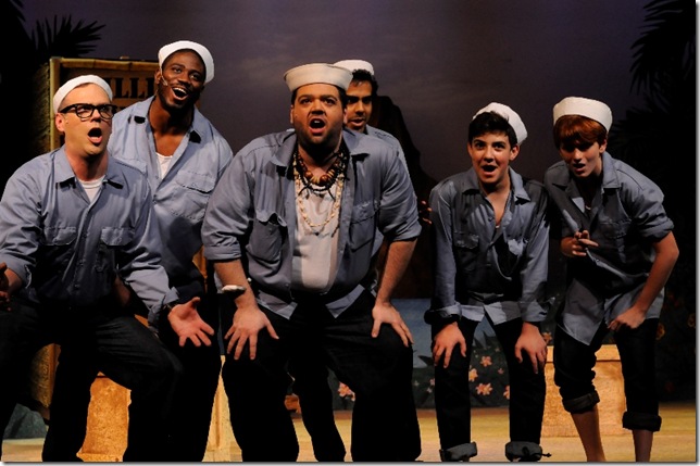 The men of the Navy, fronted by Steven Youngstein, in the Lake Worth Playhouse production of “South Pacific.” (Photo by Amanda Roy)